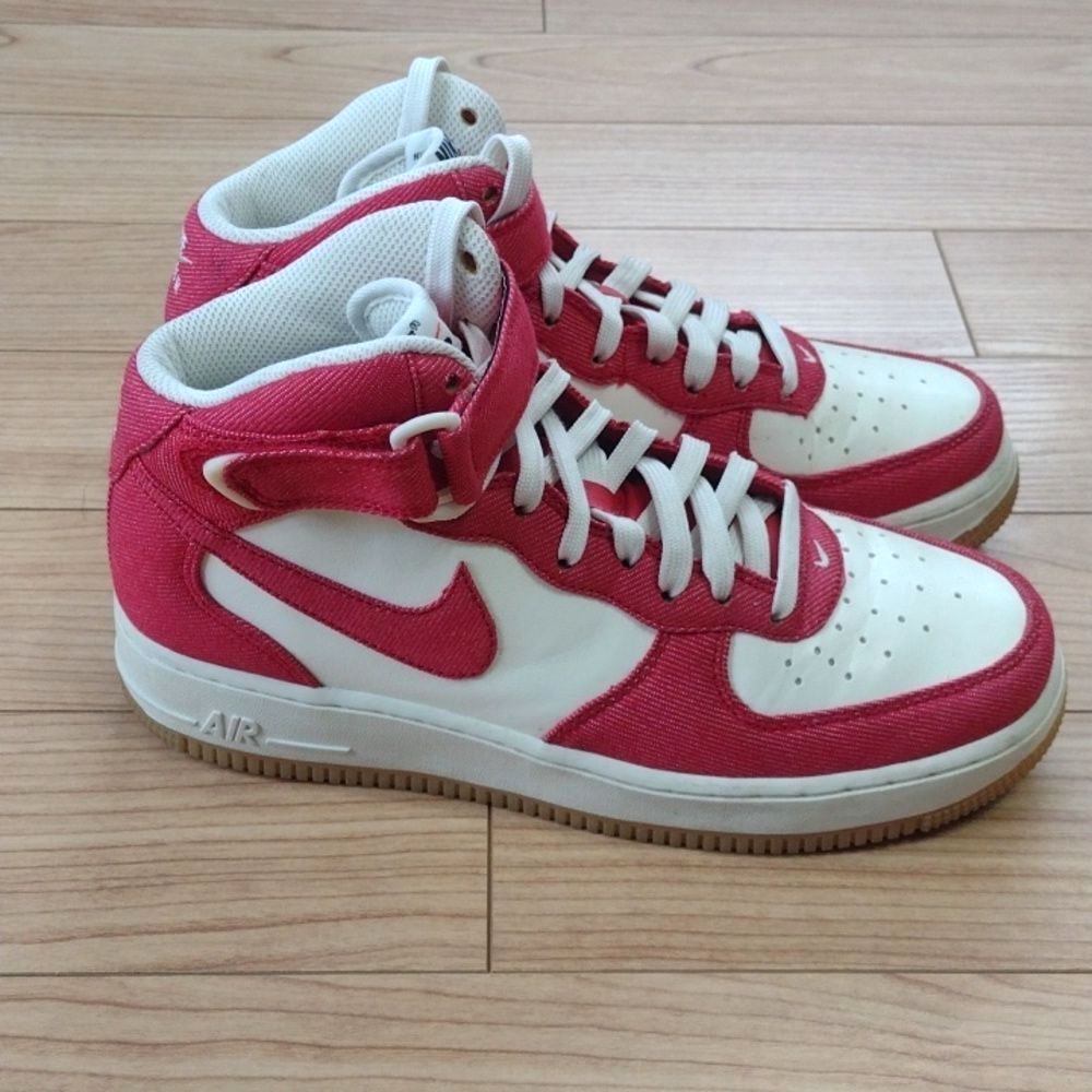 Nike Air Force 1 Mid Red Denim High Top Sneakers Size 6.5